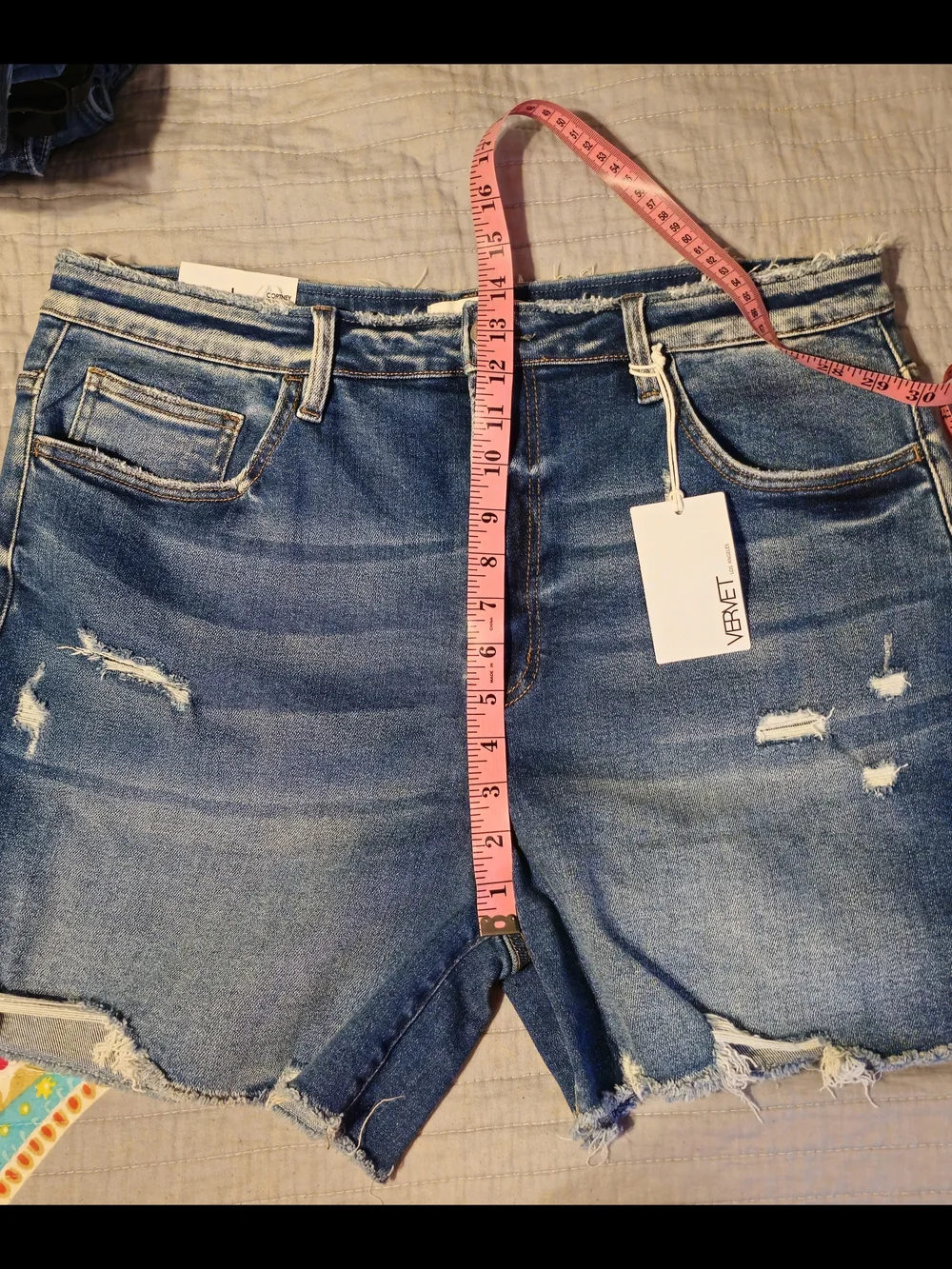 VERVET  Cortney Distressed Blue Denim Shorts